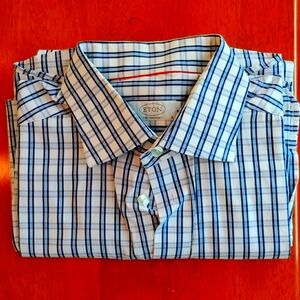 Eton contemporary blue checked shirt